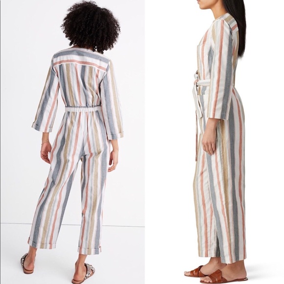 Madewell striped tie waist zip up romper size 4 - Picture 3 of 7